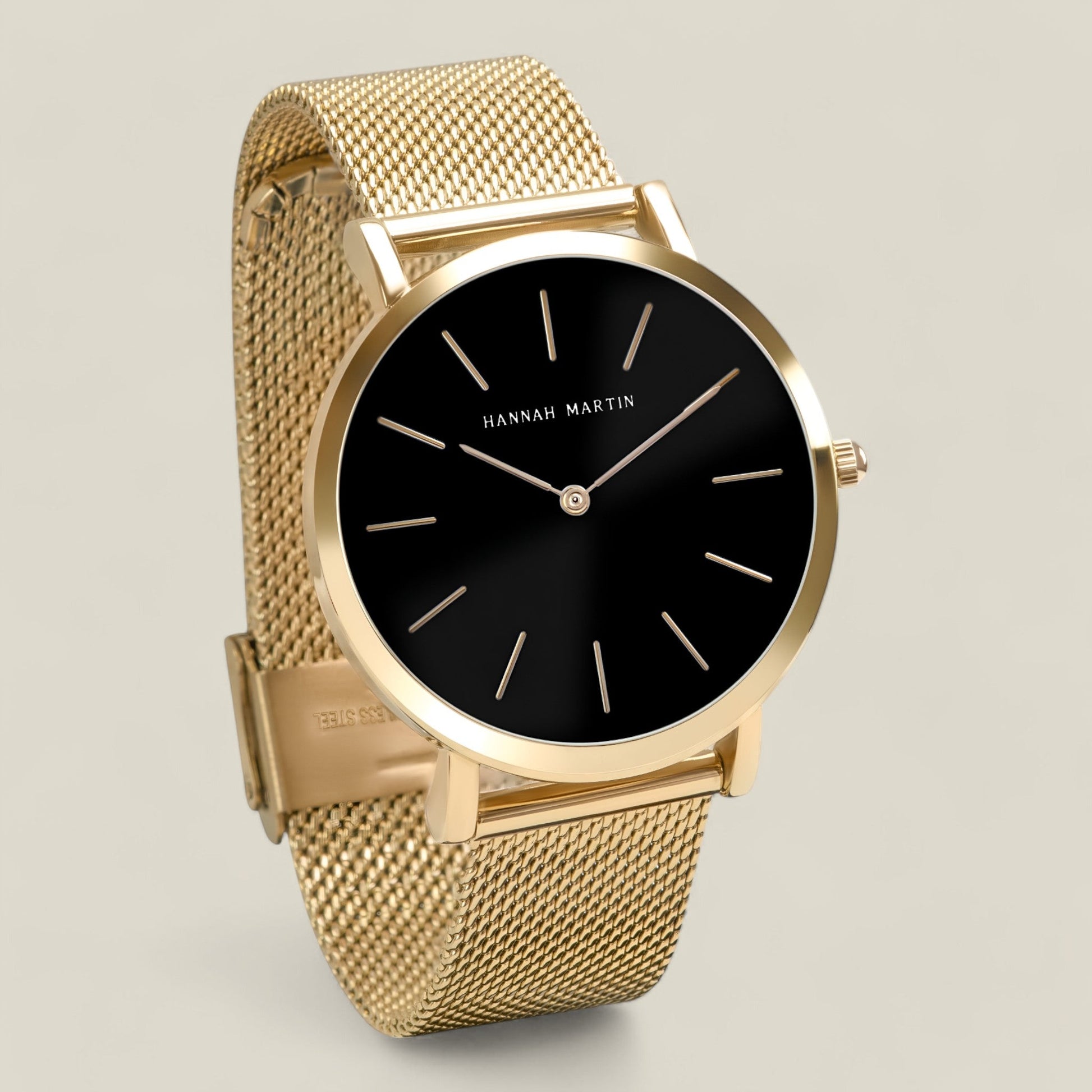 Dana - Tidløs Elegant Rund Klokke med Svart Mesh-Stropp-2