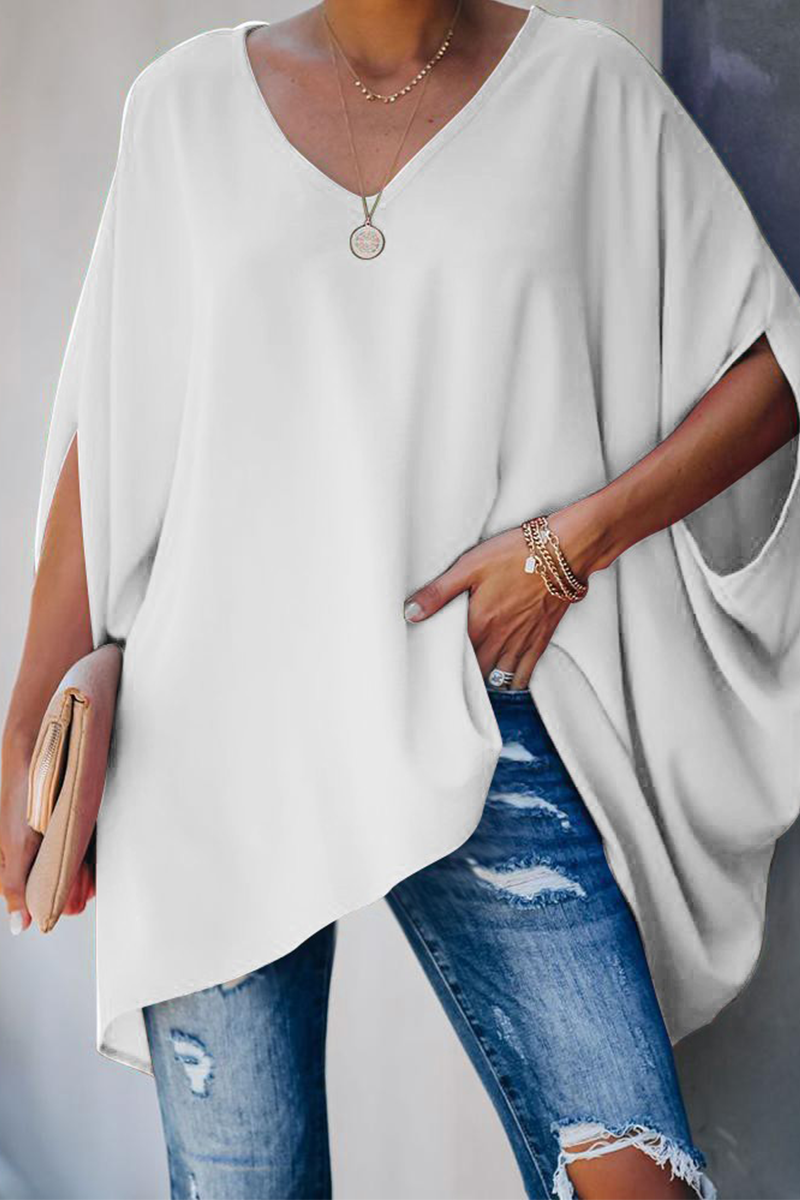 Ella - Avslappet Bluse Med V Hals Og Halve Ermer