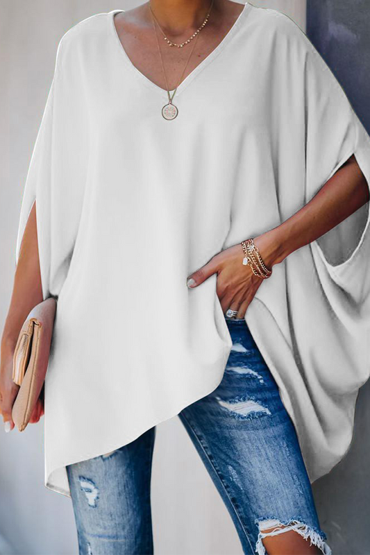 Ella - Avslappet Bluse Med V Hals Og Halve Ermer