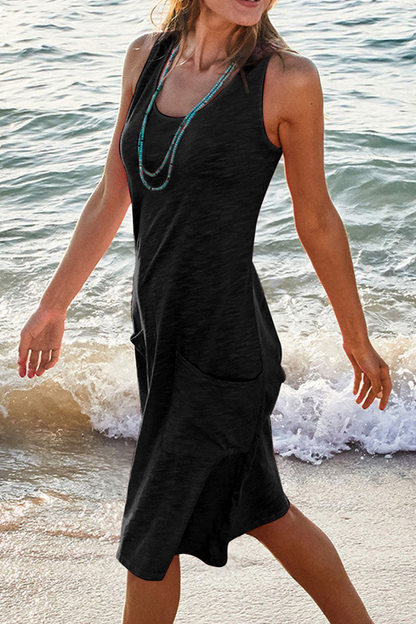 Sophie - Stilig Ermeløs Knelang Kjole Med Lommer