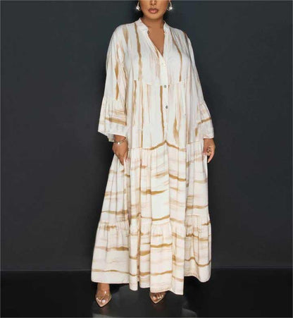 Ava - Abaya Kjole Med Uformelt Trykk Med Lange Ermer