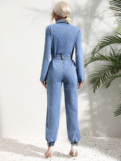 Charlotte - Trendy jumpsuit med lomme med belegg og jeansbelte