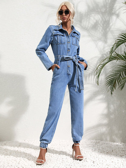 Charlotte - Trendy jumpsuit med lomme med belegg og jeansbelte