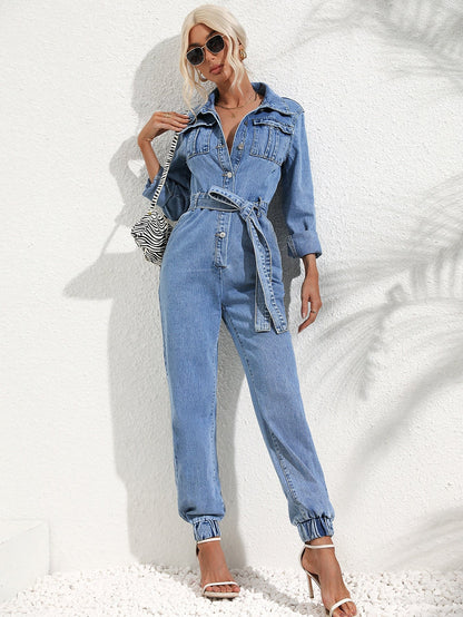Charlotte - Trendy jumpsuit med lomme med belegg og jeansbelte