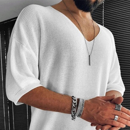 Mark – Kortermet V-hals Skjorte med Løs Passform