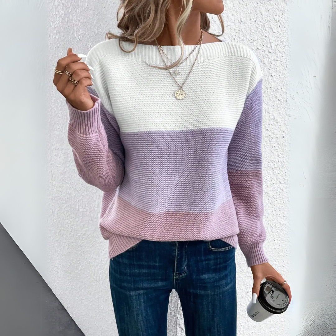 Mia - Trendy fargeblokkgenser med rund halsringning