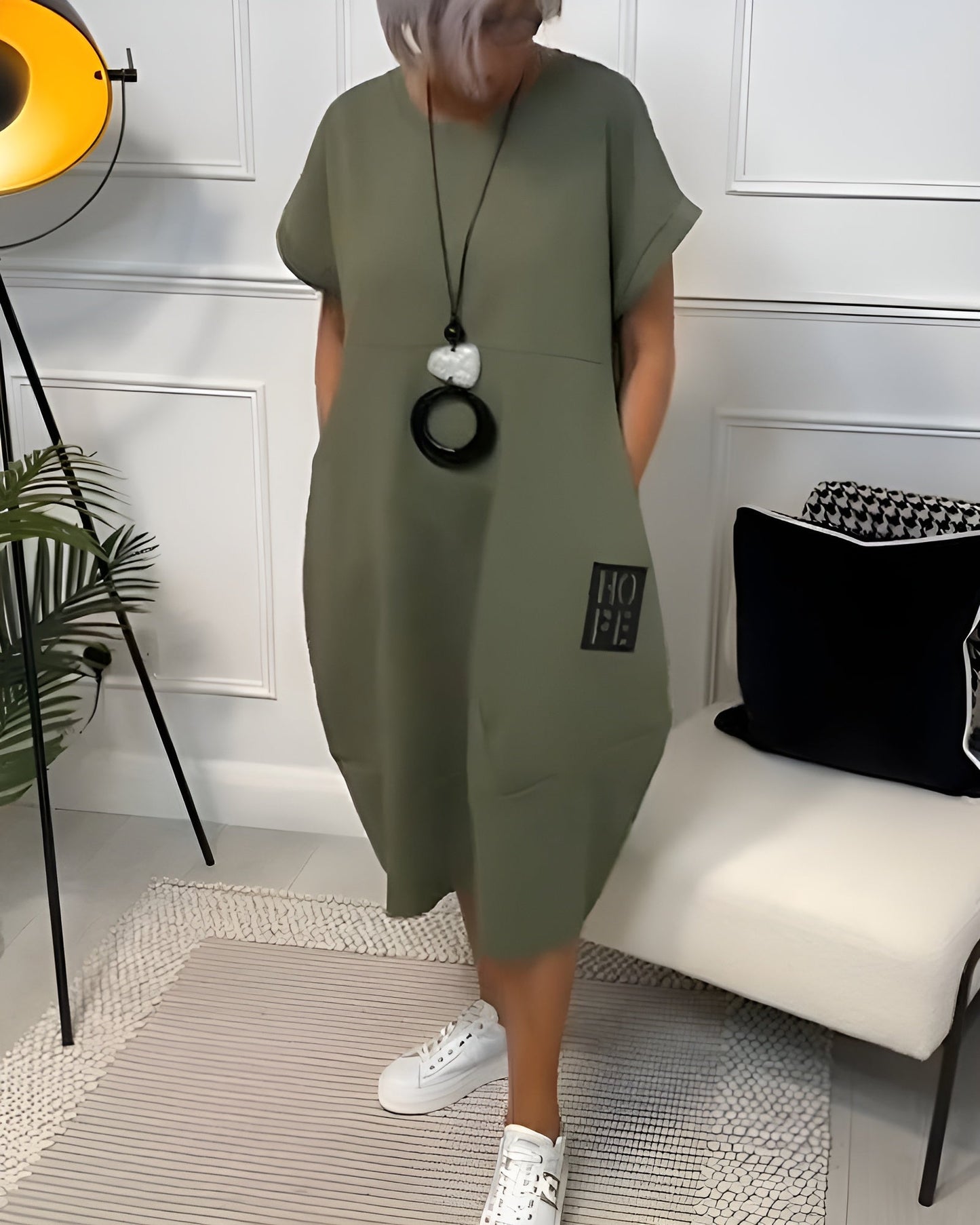 Janice - Casual A linje kjole med korte ermer og sidelommer