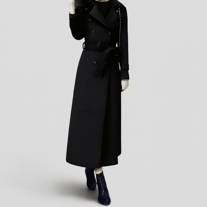 Emma – Langermet Ullfrakk med Belte og Lommer