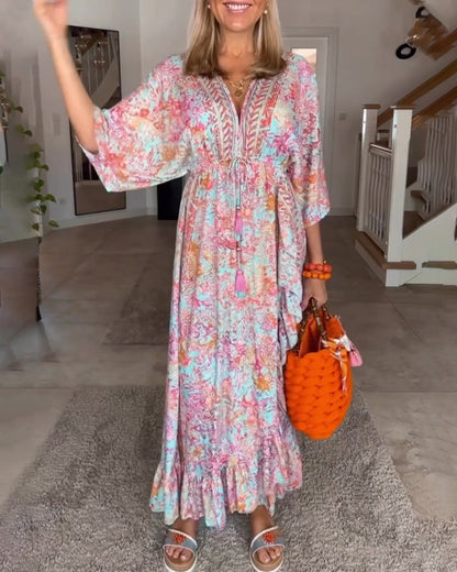 Mira - Flytende maxikjole med halvermet erme