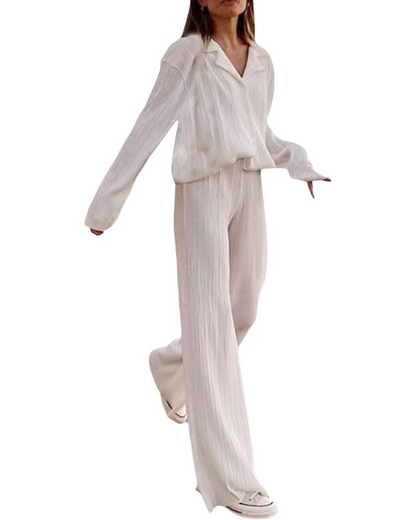 GraceFlow - Plissert todelt sett Stilig nedknappet topp med matchende bukser