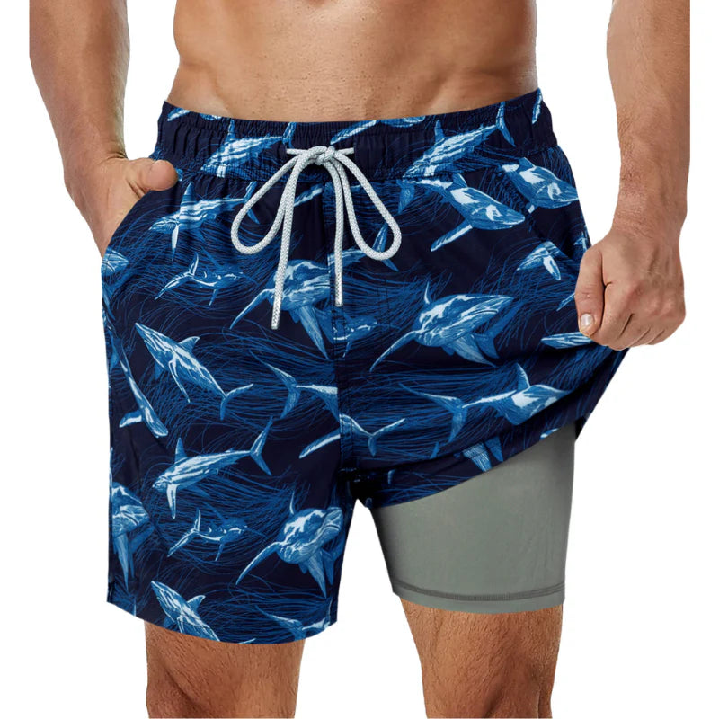 EthanFit - 2-i-1 badeshorts for menn med kompresjonsfor for aktive eventyr