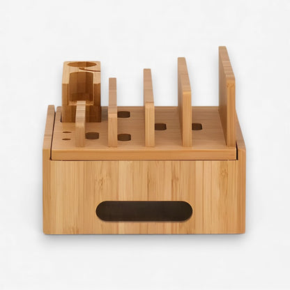 EcoCharge – Bamboo Ladestasjon med 5 USB-porter og Organizer