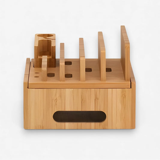 EcoCharge – Bamboo Ladestasjon med 5 USB-porter og Organizer