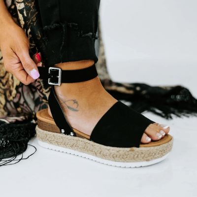 StrideUp - Espadrillesandaler med plattform og justerbar ankelrem