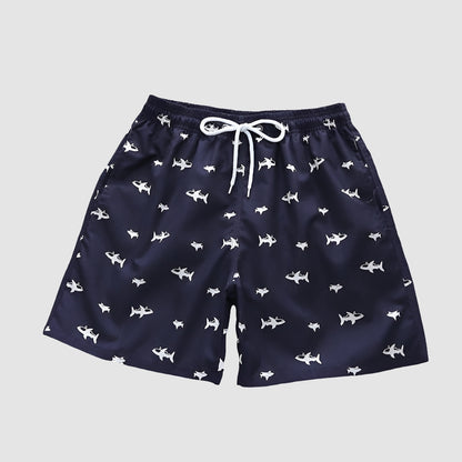 Laurens - Badeshorts med fiskemønster og justerbar linning