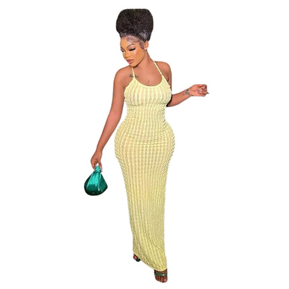 Abigail - Maxi Kjole med Kantdetaljer og Kryss Hals