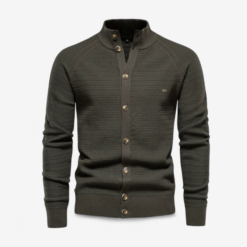 Malcolm – Langermet Cardigan med Stand-Up Krage og Knappelukking