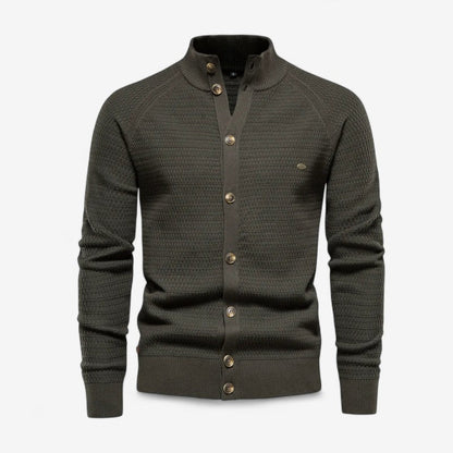 Malcolm – Langermet Cardigan med Stand-Up Krage og Knappelukking