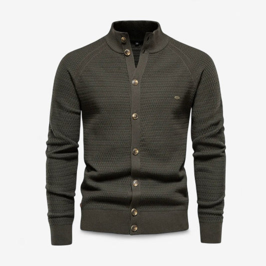 Malcolm – Langermet Cardigan med Stand-Up Krage og Knappelukking
