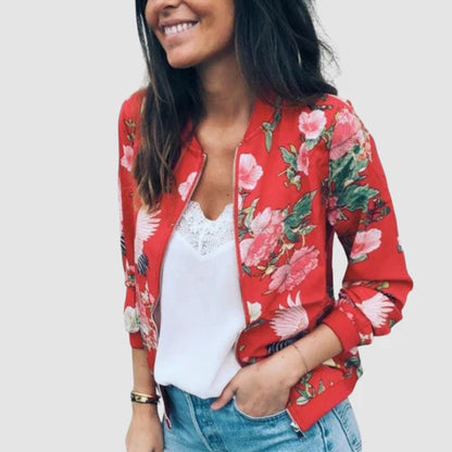 Hannah – Langermet Jakke med Blomstermønster og Glidelås