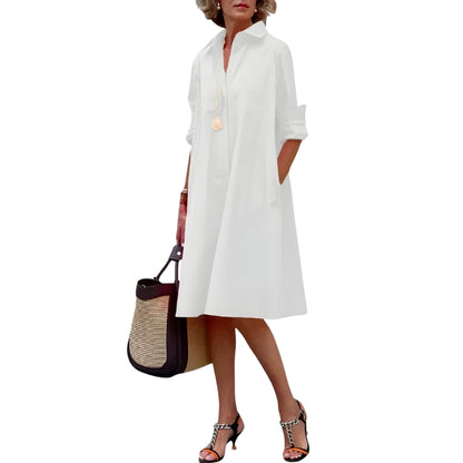 Nora - Skjortekjole med knapp foran med lange ermer og sidelommer