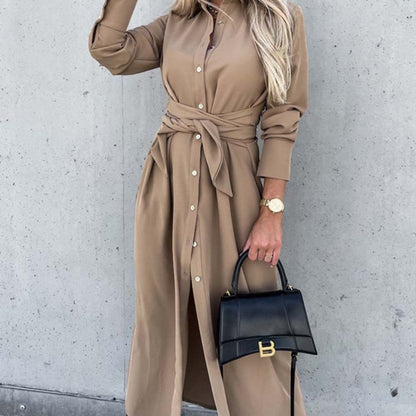 Hedda - Skjortekjole med Lange Ermer Livbelte og Knapplukking