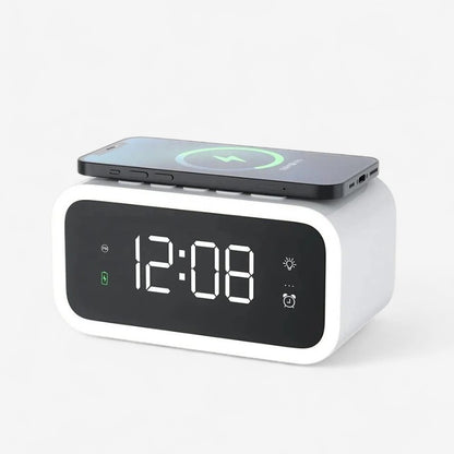 TimeEase – 2-i-1 vekkerklokke med trådløs lader og LED-skjerm