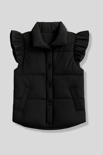 Mila - Vest med høy krage, knappelukking og volangermer