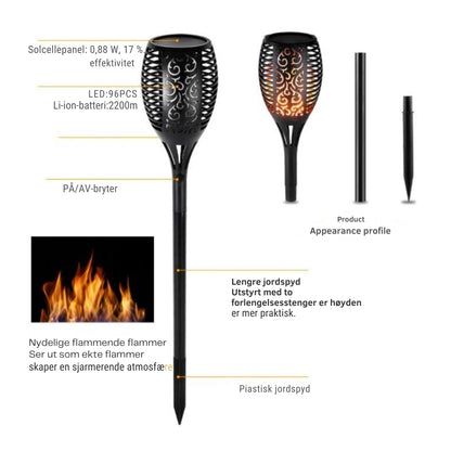 SolarFlame - Lys opp hagen din med flakkende solfakler med flamme| 4 stykker