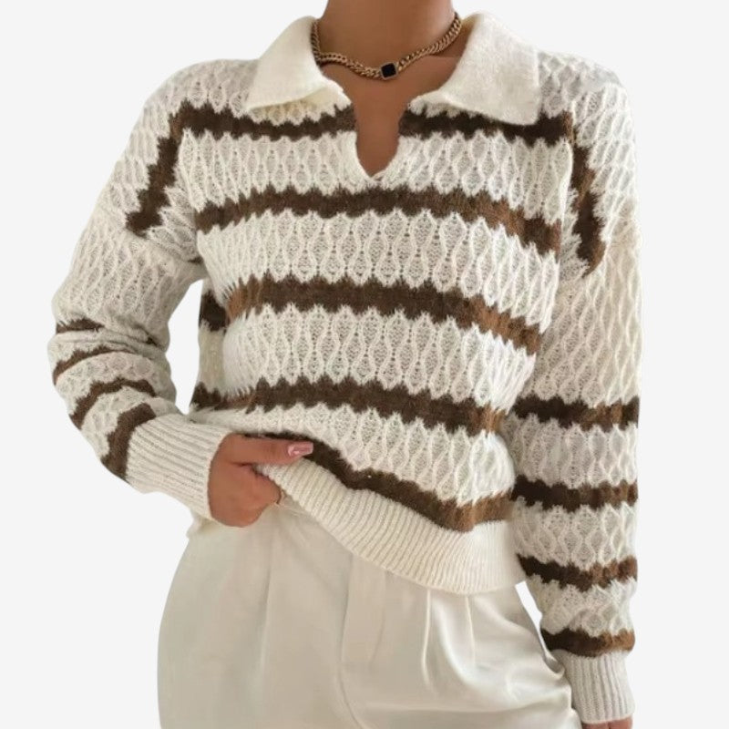 Leona – Genser med jakkeslag, stripet mønster og lange ermer