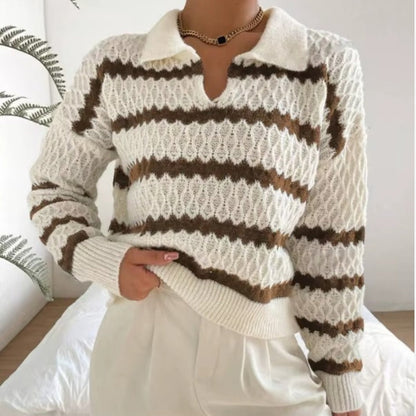 Leona – Genser med jakkeslag, stripet mønster og lange ermer