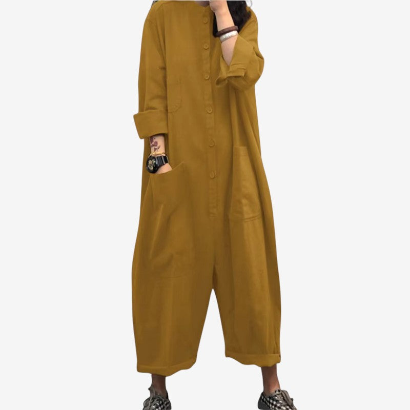 Marie – Langermet løstsittende jumpsuit med knapper