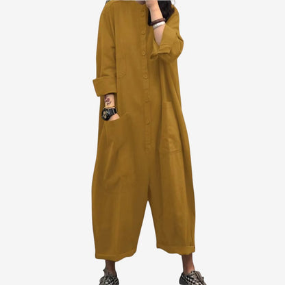 Marie – Langermet løstsittende jumpsuit med knapper