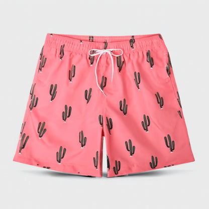 Paul - Badeshorts med kaktusmønster og justerbar linning