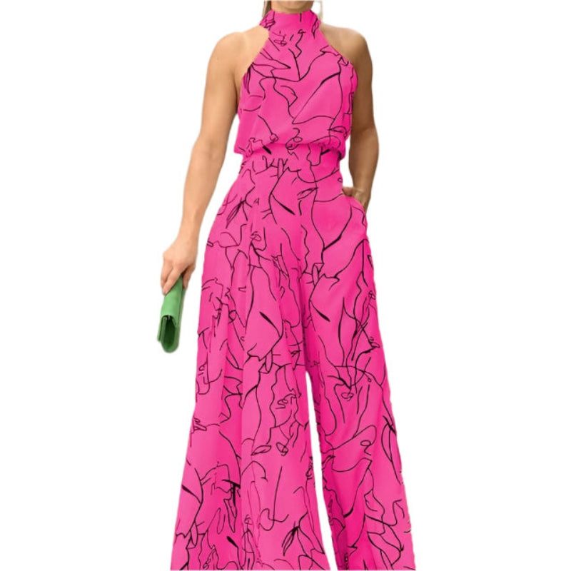 Rylee - Halterhals  Jumpsuit med med Tie-back detaljer og Bred benutforming
