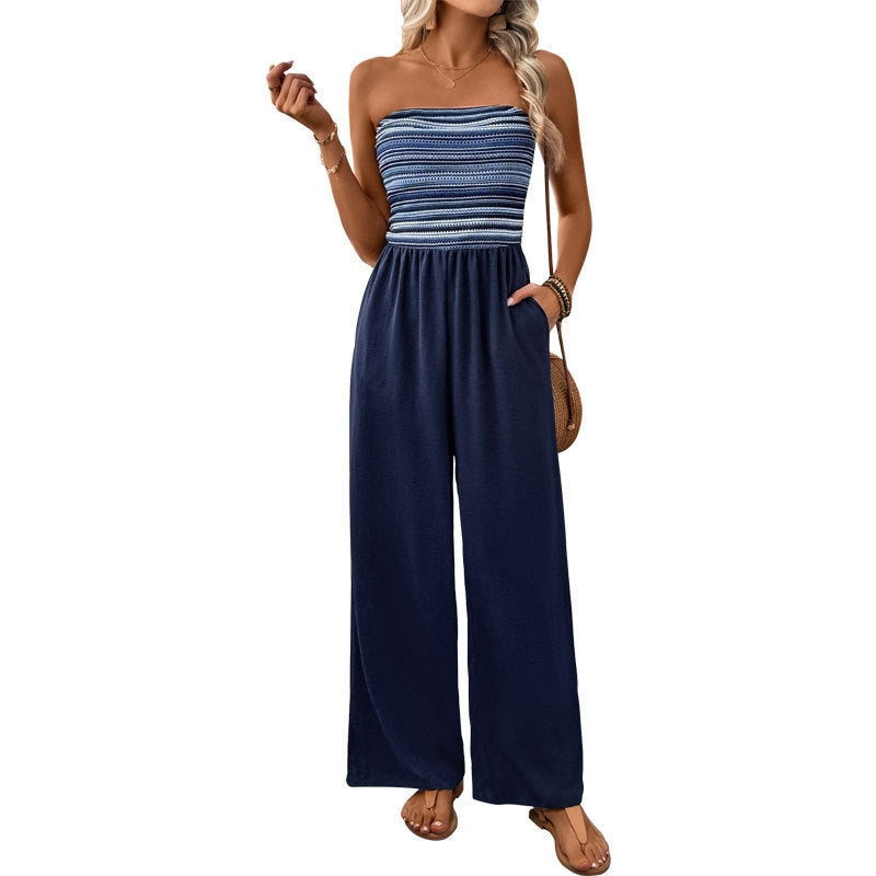 Monika - Jumpsuit med høy midje, vide ben og stroppeløs bandeau-topp
