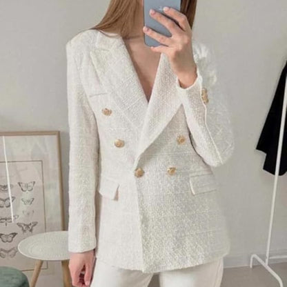 Hanne – Dobbeltspent Tweed Blazer med Lange Ermer og Lommer
