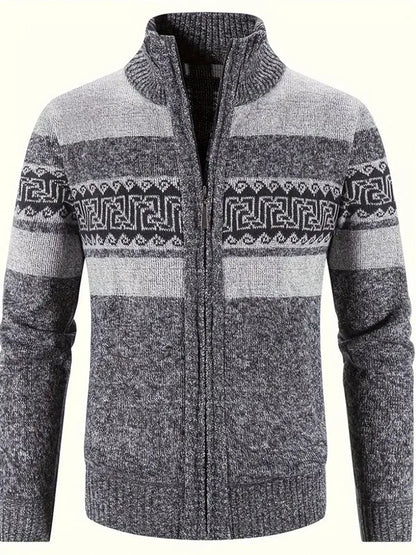 Robert - Zip up genser med geometrisk design og lange ermer