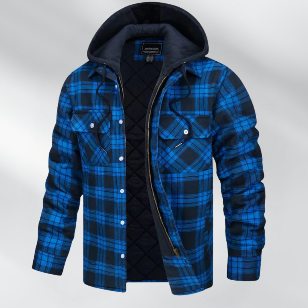 Ethan - Rutete jakke med hette og dobbel lukking