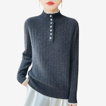 Alice – Langermet Genser med Knapper og Ribbedetaljer