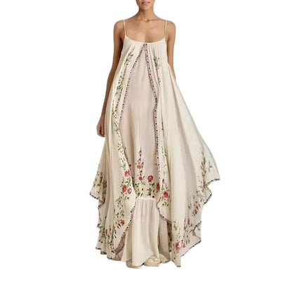 Naya - Modren Maxikjole med justerbare stropper og brodert kant