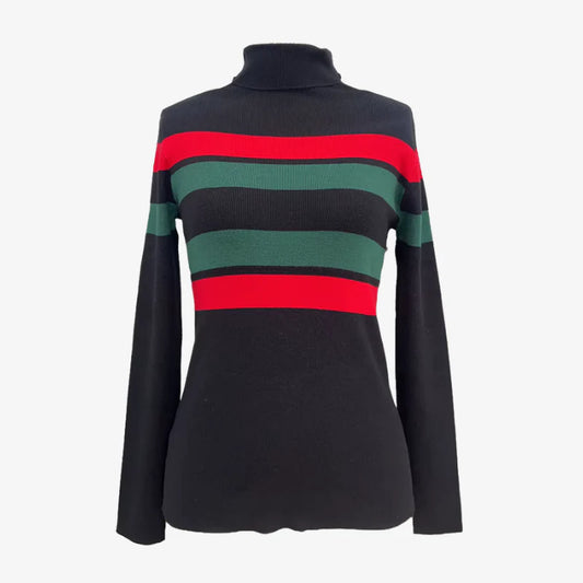 Rosa – Stripete genser med høy hals og slim fit