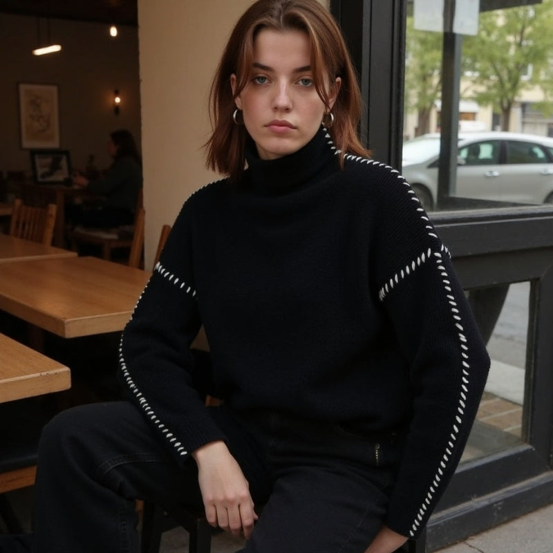 Maja – Langermet Genser med Kontrast Søm