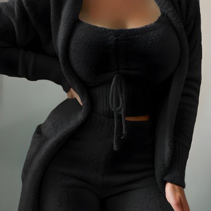 Luisa - Behagelig Fleece 3 Delt Sett med Strikkegenser og Shorts