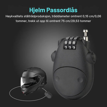 QuickLock - Kompakt og bærbar kabelkodelås for hjelmer og mer