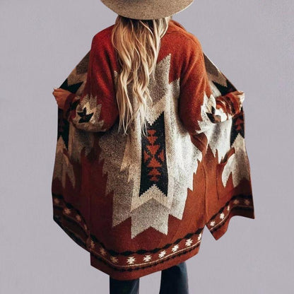 Olivia - Cardigan med åpen front og dristig geometrisk design