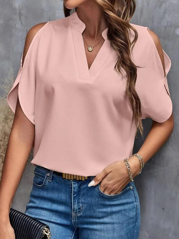 Sofia - Bluse med hakk og delte ermer for en moderne og chic look