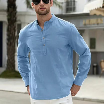 Ethan - Knapp opp skjorte med henley krage og lange ermer