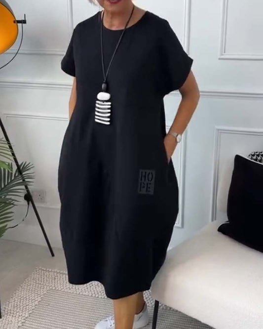 Janice - Casual A linje kjole med korte ermer og sidelommer