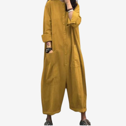 Marie – Langermet løstsittende jumpsuit med knapper